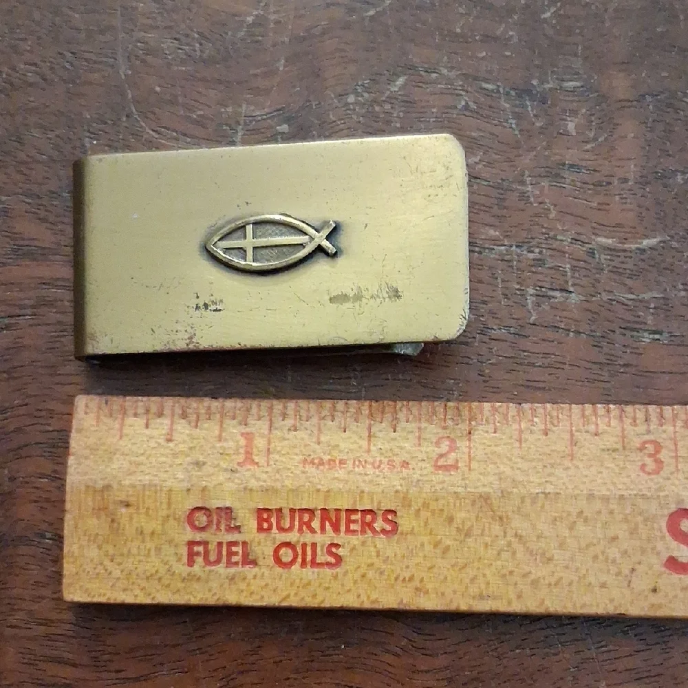 Gold Christian Fish Money Clip - vintage